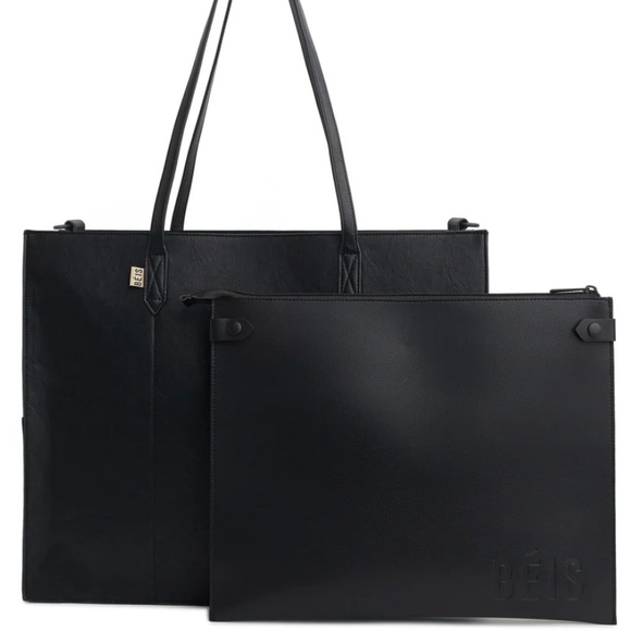 BEIS Bags Copy Beis Black Vegan Leather Work Tote Poshmark